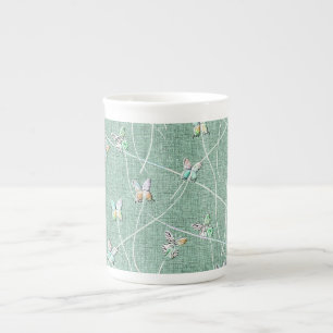 Caneca De Porcelana Borboletas de Aquarela em Verde-Casa