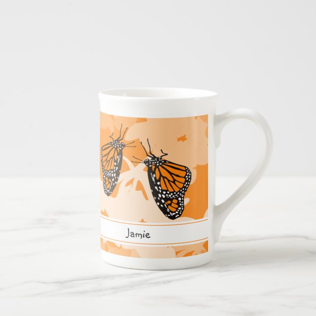 Caneca De Porcelana Borboletas De Monarca Laranja Chamadas De Bonito (Direita)