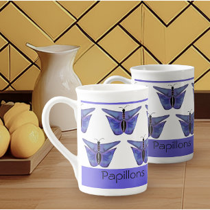 Caneca De Porcelana Borboletas roxas