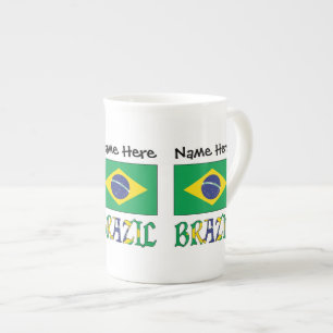 Caneca De Porcelana Brasil e bandeira brasileira com seu nome