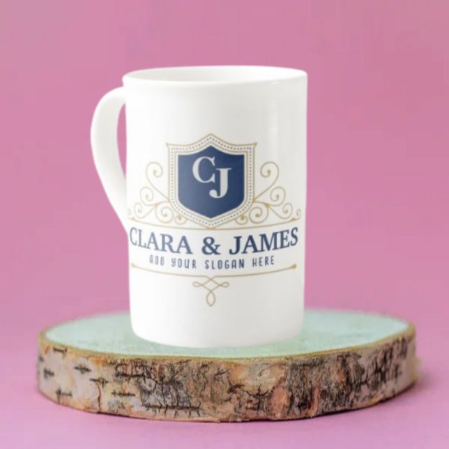 Caneca De Porcelana Bride And Groom Monogram Names Elegant Weeding (Criador carregado)