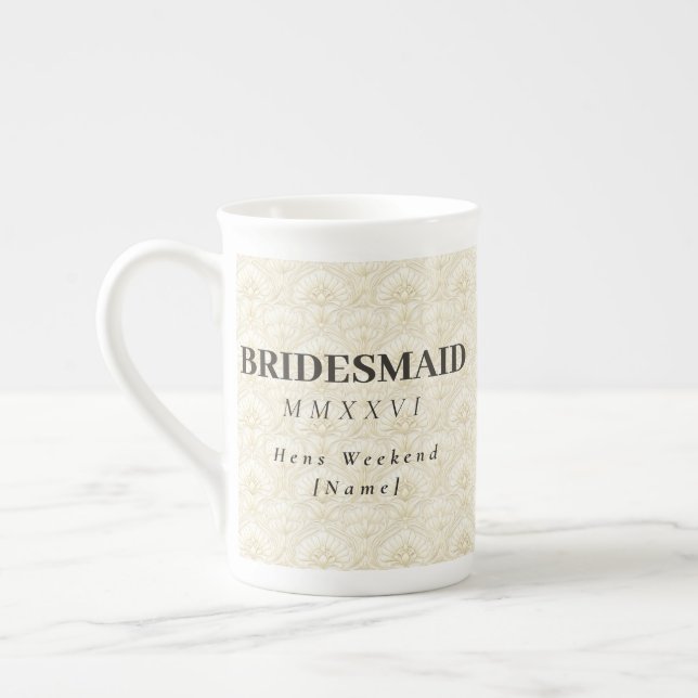 Caneca De Porcelana Bridesmaid | Ornamental Art Deco – Ivory Keepsake (Esquerda)