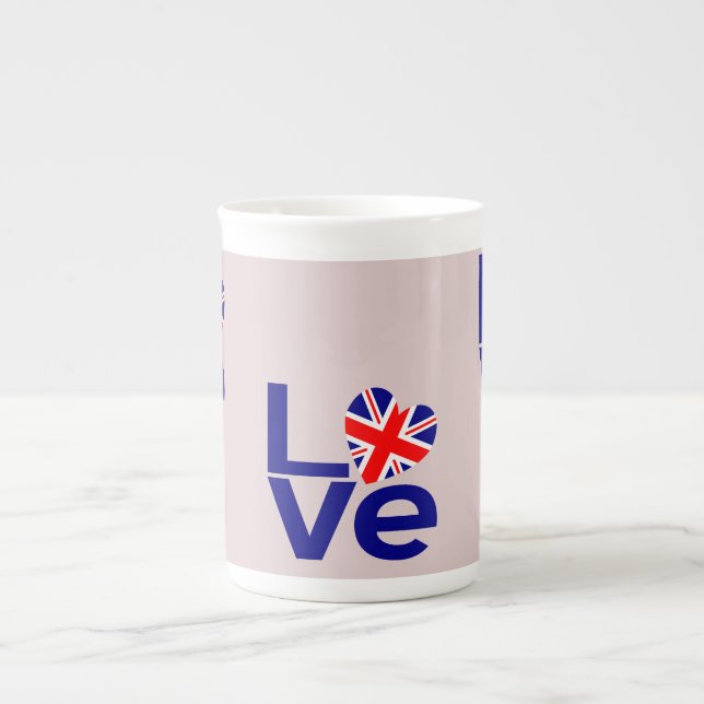 Caneca De Porcelana British Blue LOVE UK Flag Heart (Frente)