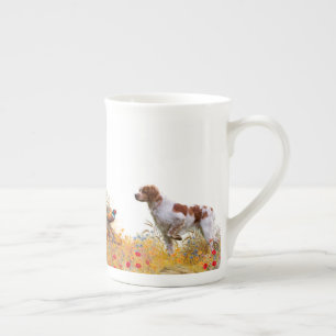 Caneca De Porcelana Brittany Spaniel, caçando faisão