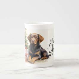 Caneca De Porcelana Brown Puppy Feliz Natal