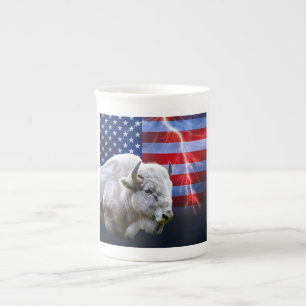Caneca De Porcelana Buffalo Branco Com Bandeira Americana E Relâmpagos