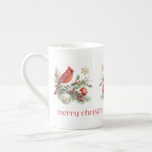 Caneca De Porcelana Buquê de Azevinho de Natal Cardinal Vermelho