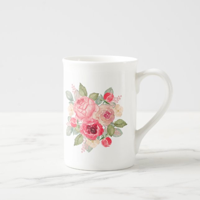 Caneca De Porcelana Buquê de Rosas Rosadas Pintadas (Direita)