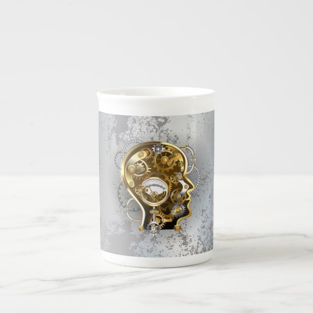 Caneca De Porcelana Cabeça steampunk com manômetro (Frente)