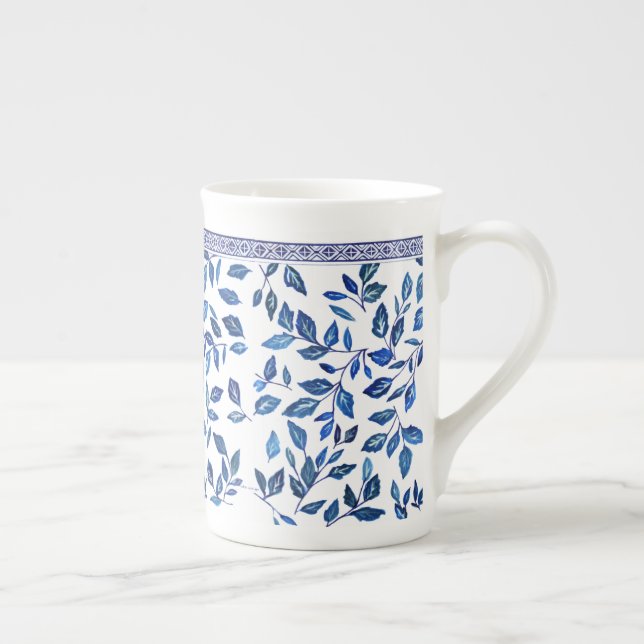 Caneca De Porcelana Caça Oriental China Blue Leaf White Specialty (Direita)