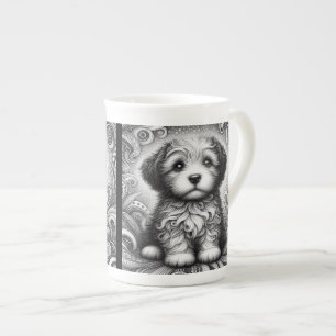 Caneca De Porcelana Cachorrinho fofo em preto e branco