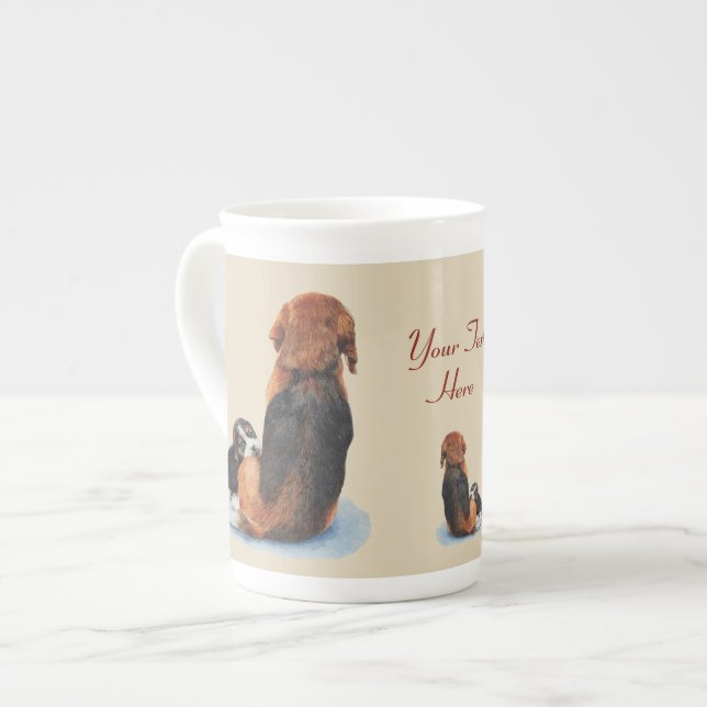 Caneca De Porcelana cachorrinho giro abraçando cão-mãe com slogan (Frente Esquerda)