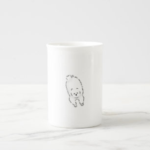 Caneca De Porcelana Cachorro Branco Fofinho Desenhado à Mão Deitado