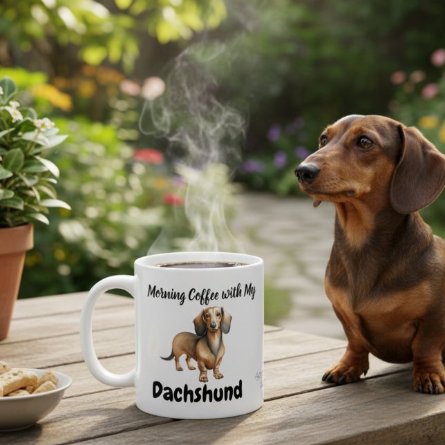 Caneca De Porcelana Cachorro Dachshund Marrom Arenoso Elegante Moderno (Criador carregado)