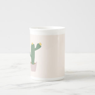 Caneca De Porcelana Cacto Alto Verde e Amarelo do Deserto