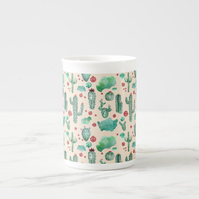 Caneca De Porcelana cacto e padrão de ladybug - fundo bege (Frente)