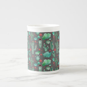 Caneca De Porcelana cacto e padrão de ladybug - fundo preto