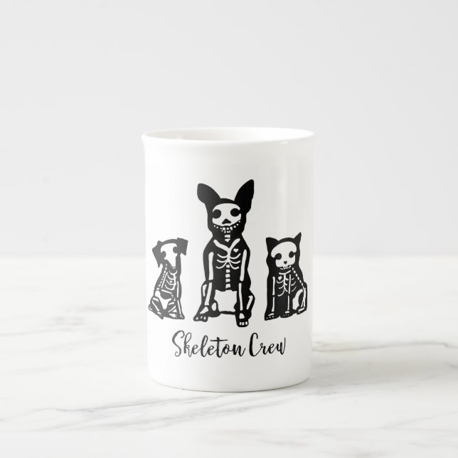 Caneca De Porcelana Cães e gato de grupo de esqueleto (Frente)