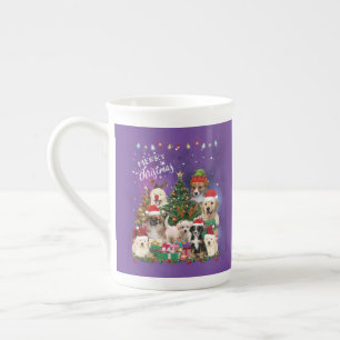 Caneca De Porcelana Cães Feliz Natal Luz
