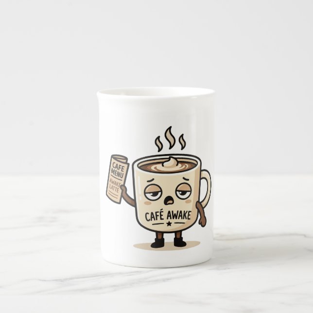 Caneca De Porcelana Café Awake Cute Sleepy Coffee Mascot Illustration (Frente)