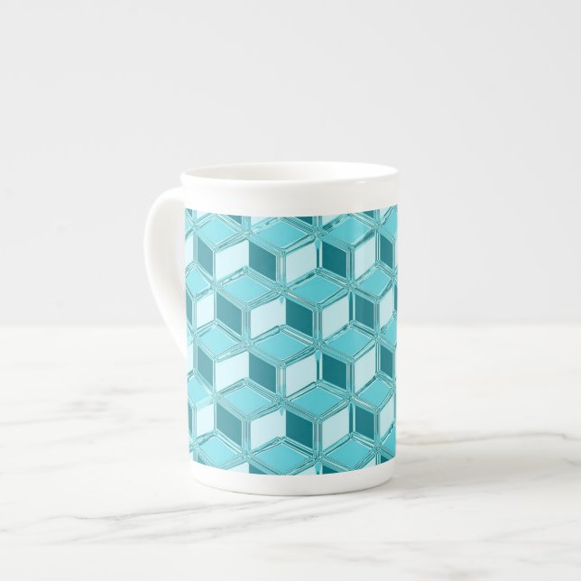 Caneca De Porcelana Caixas de 3 d crômio - turquesa / aqua (Frente Esquerda)