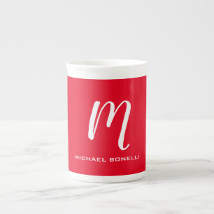 Caneca De Porcelana Caligrafia monograma branco na moda vermelho seu n