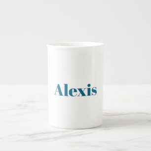 Caneca De Porcelana Caligrafia Nome Script Simples Branco Azul