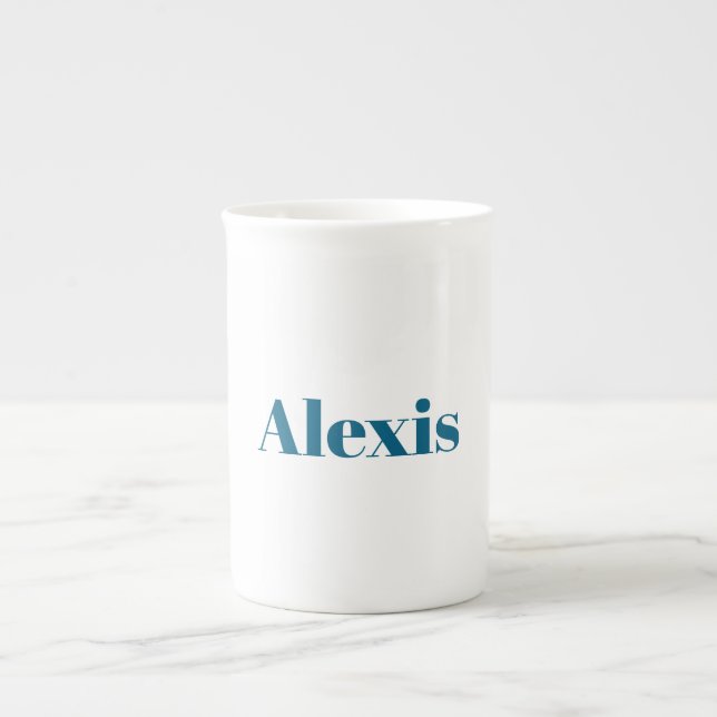 Caneca De Porcelana Caligrafia Nome Script Simples Branco Azul (Frente)