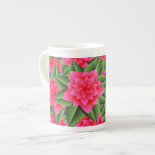 Caneca De Porcelana Camellias rosa-coral e folhas verdes