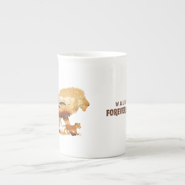 Caneca De Porcelana Caminhe Comigo - Para sempre | Design de leão (Frente)