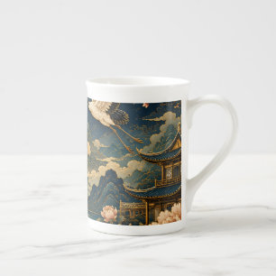 Caneca De Porcelana Camisa Infantil Elegante Paisagem Lunar Grou Japon
