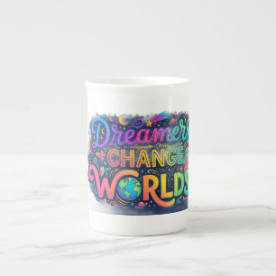 Caneca De Porcelana Camiseta Inspiradora Sonhadores Mudam o Mundo