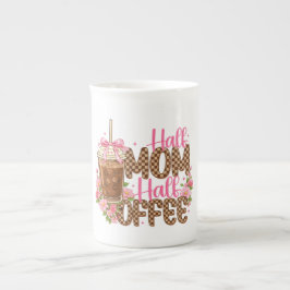 Caneca De Porcelana Camiseta Metade Mãe Metade Café – Dia das Mães Fof