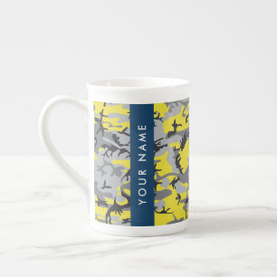 Caneca De Porcelana Camuflagem Amarela e Cinza Seu nome Personaliza