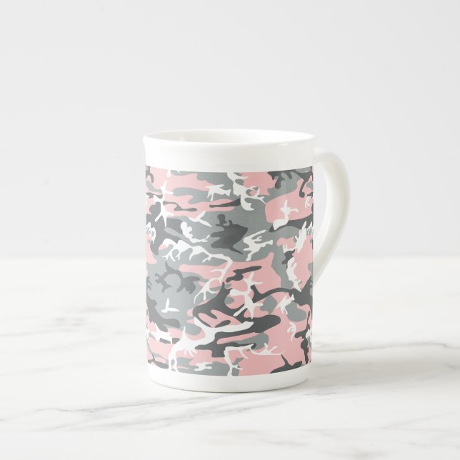 Caneca De Porcelana Camuflagem rosa e Cinza, Militar, Exército (Frente Esquerda)