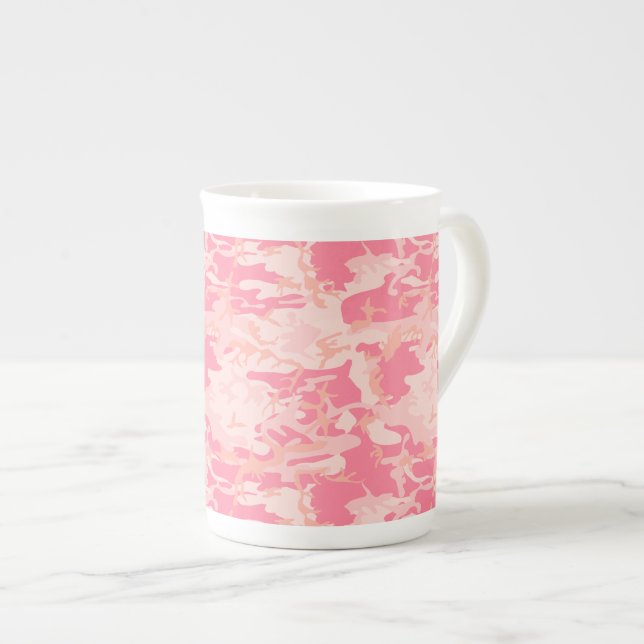 Caneca De Porcelana Camuflagem Rosa, Militar, Exército (Frente Esquerda)