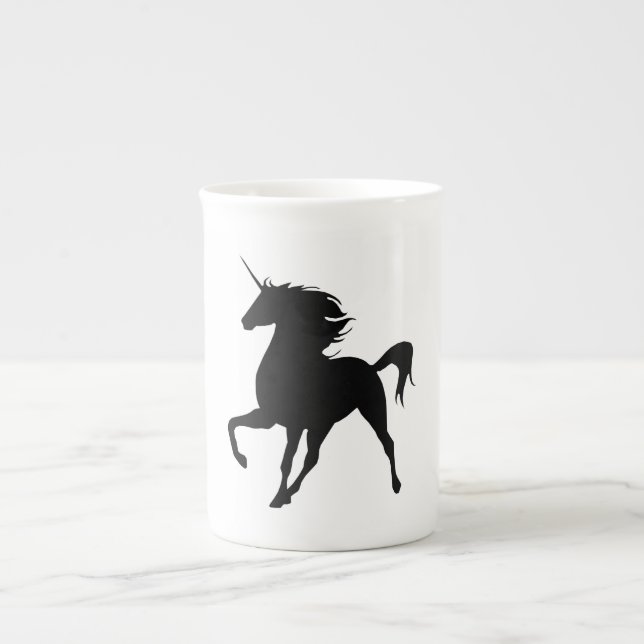 Caneca De Porcelana Canhão Silhouette Preto Unicorn (Frente)