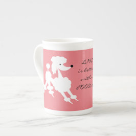 Caneca De Porcelana Caniche branca no fundo Salmon