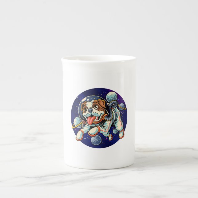 Caneca De Porcelana Cão Astronauta, cão espacial (Frente)