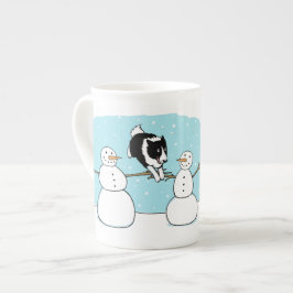 Caneca De Porcelana Cão de Agilidade da Fronteira de Férias com Neve