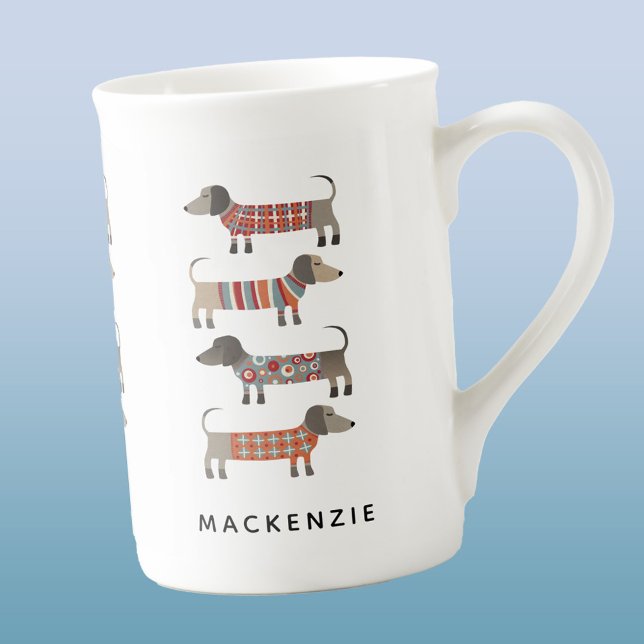 Caneca De Porcelana Cão de linguiça de Dachshund Personalizado (Dachshund Wiener Sausage Dog bone china mug)