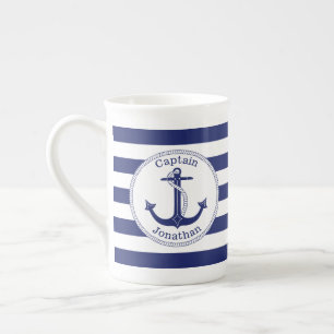 Caneca De Porcelana Capitão náutico Personalized dos azuis marinhos
