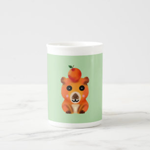 Caneca De Porcelana Capivara Fofa e Felpuda com Laranja   Ar de Animal