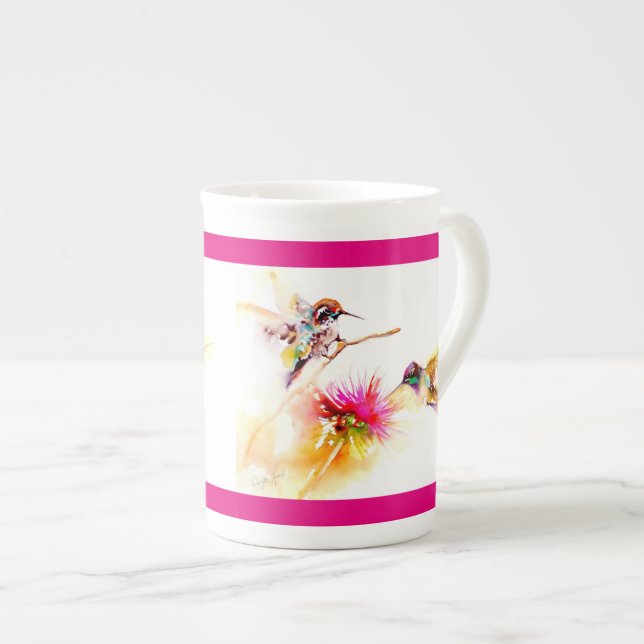 Caneca De Porcelana "Cardo para" impressão do colibri dois (Frente Esquerda)