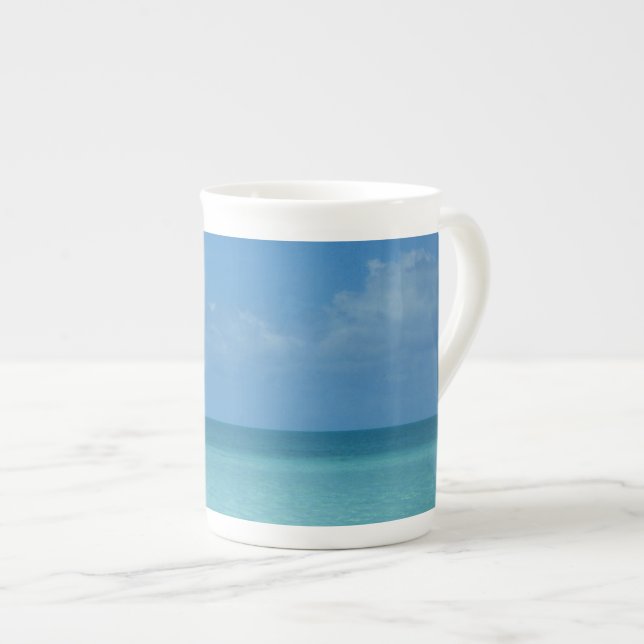 Caneca De Porcelana Caribe Horizonte Turquesa Tropical Azul (Frente Esquerda)