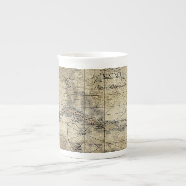 Caneca De Porcelana Caribe - mapa antigo (Frente)