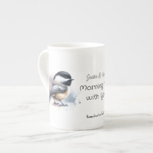 Caneca De Porcelana Carteira de Chickadee em Aquarela Personalizar pre