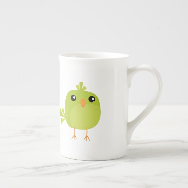 Caneca De Porcelana Cartoon de Pássaro Verde (Direita)