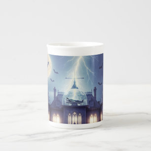 Caneca De Porcelana Casa de Halloween com Frankie, Azul Escuro