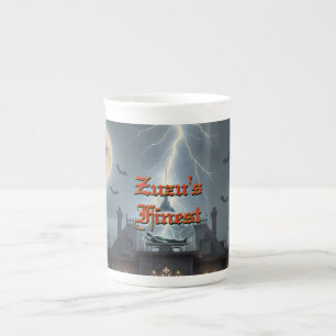 Caneca De Porcelana Casa de Halloween com Frankie, Cinza Escuro
